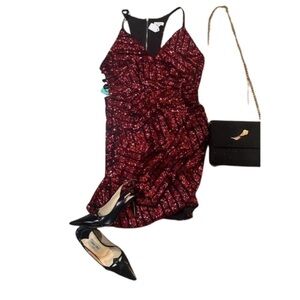 New Tea N Cup Lg Red Sequin Strappy Back Mini Dress